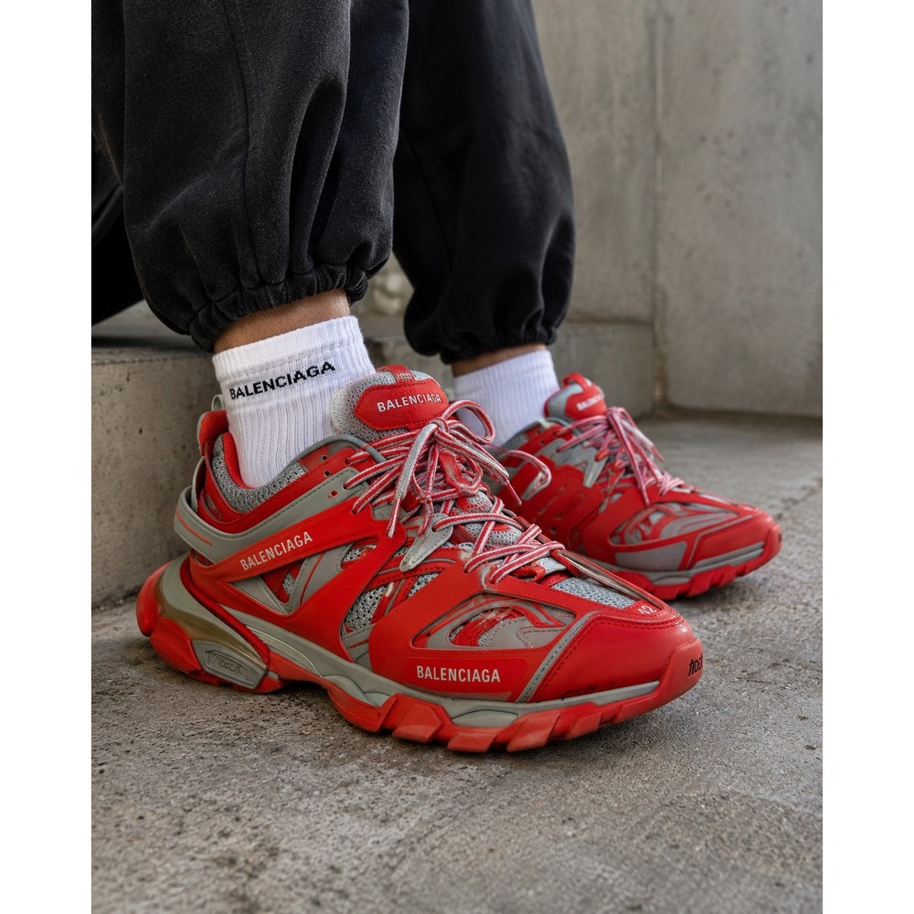 Balenciaga Track Sneakers Red Grey Mens Size US 9 EU 42 Chunky‎ Tech Shoes